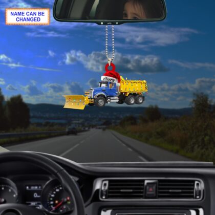 Custom Name Snow Plow Truck With Santa Hat and Christmas Lights Ornament - Image 3