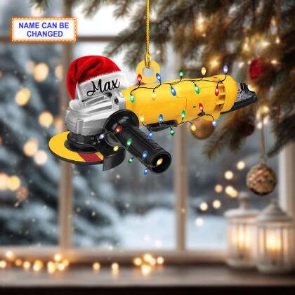 Custom Name Angle Grinder With Santa Hat and Christmas Lights Ornament - Image 4