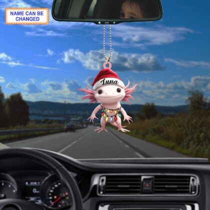 Custom Name Axolotl Salamander With Santa Hat Christmas Lights Ornament - Image 3