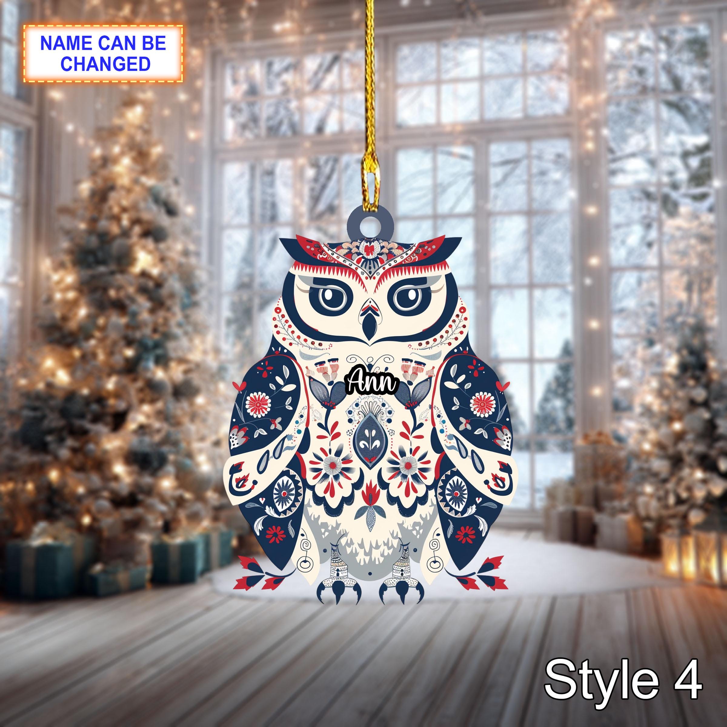 Custom Name Scandinavian Snowy Owl Personalized Ornament - Image 4