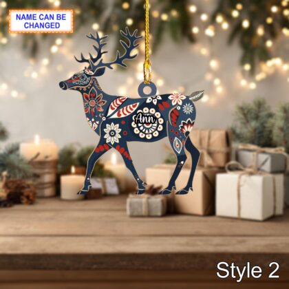 Custom Name Scandinavian Style Reindeer Personalized Ornament - Image 2