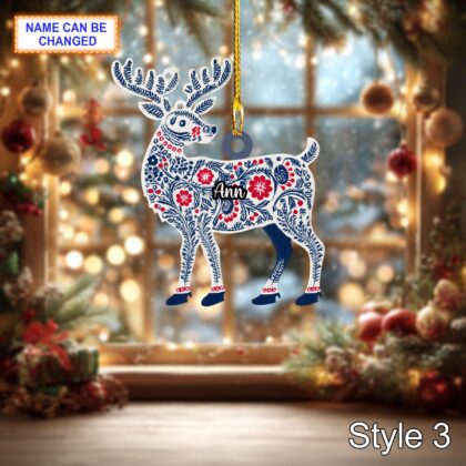 Custom Name Scandinavian Style Reindeer Personalized Ornament - Image 3