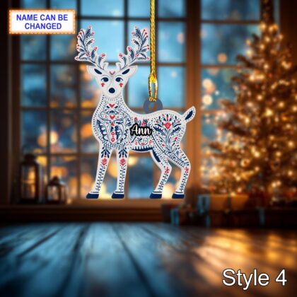 Custom Name Scandinavian Style Reindeer Personalized Ornament - Image 4