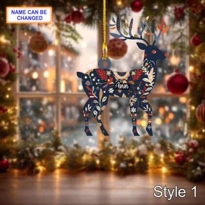 Custom Name Scandinavian Style Reindeer Personalized Ornament