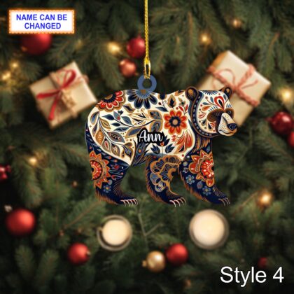 Custom Name Scandinavian Brown Bear Personalized Ornament - Image 4