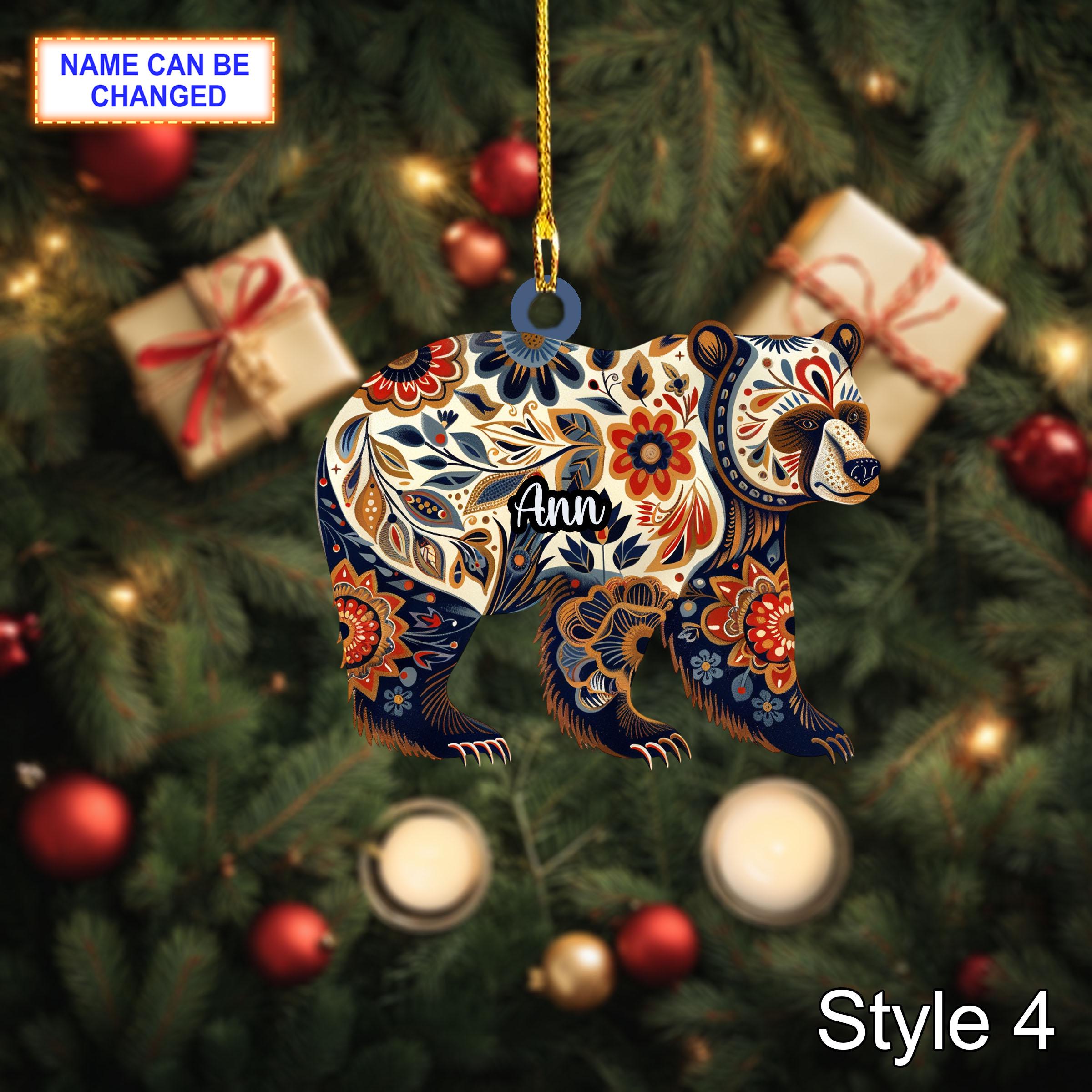Custom Name Scandinavian Brown Bear Personalized Ornament - Image 4