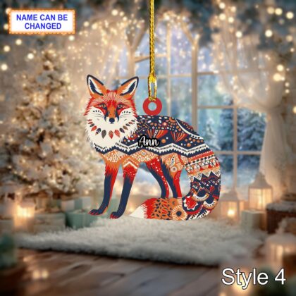 Custom Name Scandinavian Style Red Fox Personalized Ornament - Image 4