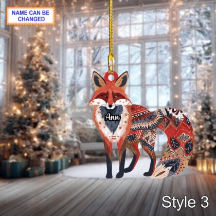 Custom Name Scandinavian Style Red Fox Personalized Ornament - Image 3