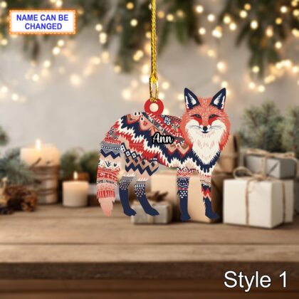 Custom Name Scandinavian Style Red Fox Personalized Ornament