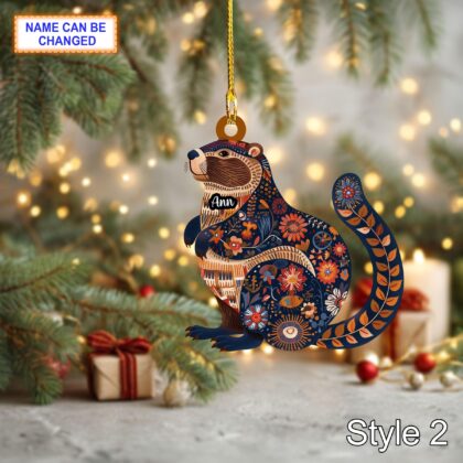 Alternative view of Custom Name Scandinavian Style Beaver Personalized Ornament