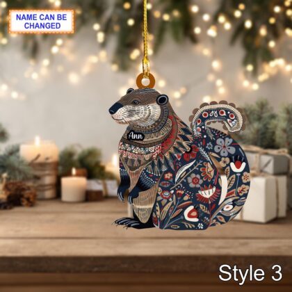Custom Name Scandinavian Style Beaver Personalized Ornament - Image 3