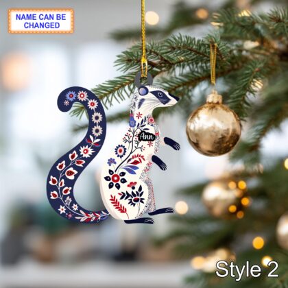 Custom Name Scandinavian Stoat Ermine Personalized Ornament - Image 2