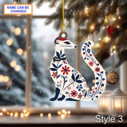 Custom Name Scandinavian Stoat Ermine Personalized Ornament - Image 3