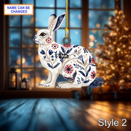 Custom Name Scandinavian Arctic Hare Personalized Ornament - Image 2