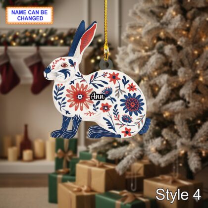 Custom Name Scandinavian Arctic Hare Personalized Ornament - Image 4