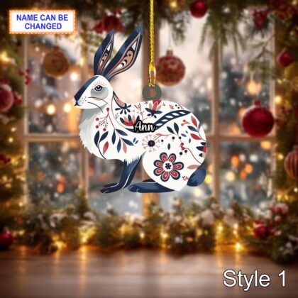 Custom Name Scandinavian Arctic Hare Personalized Ornament