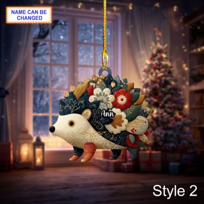Custom Name Scandinavian Cute Hedgehog Personalized Ornament - Image 2
