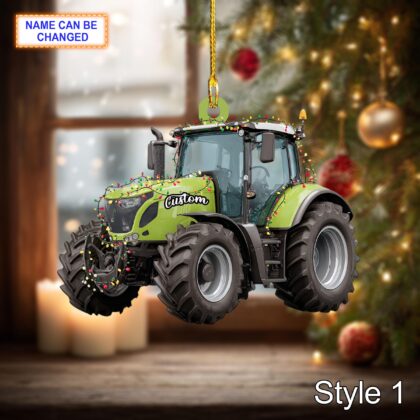 Farmer Tractor acrylic 2D flat Christmas ornament – festive tree hanging acrylic holiday decoration