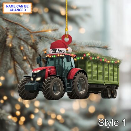 Farmer Tractor with Silage Trailer acrylic 2D flat Christmas ornament