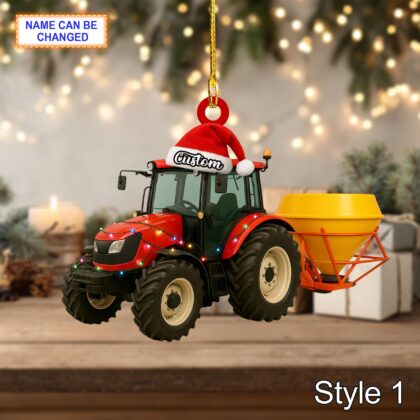 Farmer Mounted Fertilizer Spreader acrylic 2D flat Christmas ornament