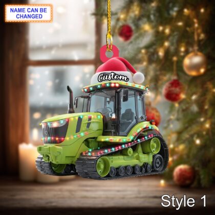Farmer Tracked Tractor acrylic 2D flat Christmas ornament