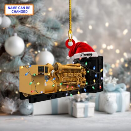 Custom Name Industrial Generator With Santa Hat Christmas Lights Ornament - Image 3