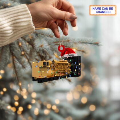 Alternative view of Custom Name Industrial Generator With Santa Hat Christmas Lights Ornament