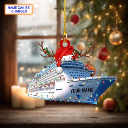 Alternative view of Custom Name Cruise With Led Light And Reindeer Hord V2 Christmas Ornament