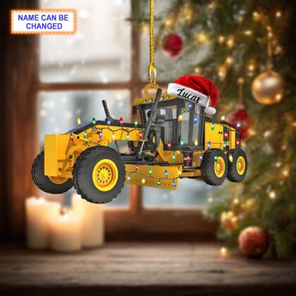 Alternative view of Custom Name Motor Grader With Santa Hat and Christmas Lights Ornament