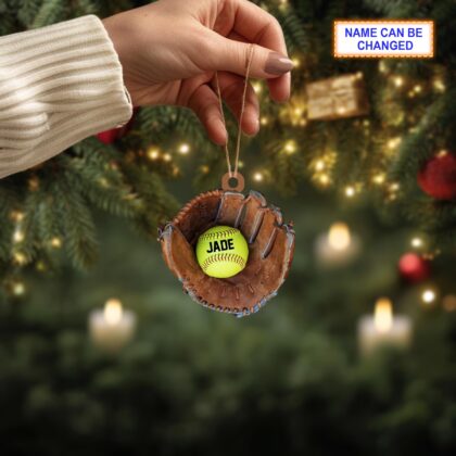 Custom Name Softball and Gloves Personalized Ornament – Christmas Tree Hanging Decor - Image 4