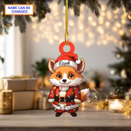 Custom Name Cute Fox Xmas Personalized Ornament – Christmas Tree Hanging Decor - Image 3