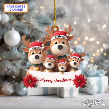 Personalized Reindeer Family Christmas Ornament – Cute Deer Tree Hanging Holiday Decoration with Santa Hats - Image 4