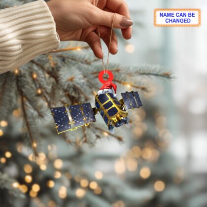 Custom Name Satellite With Santa Hat Personalized Ornament - Image 3