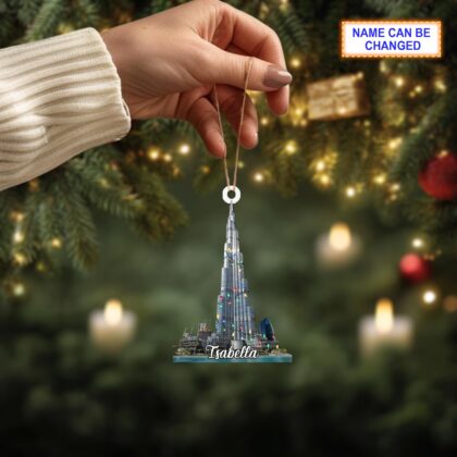 Custom Name Burj Khalifa With Christmas Lights Personalized Ornament - Image 3