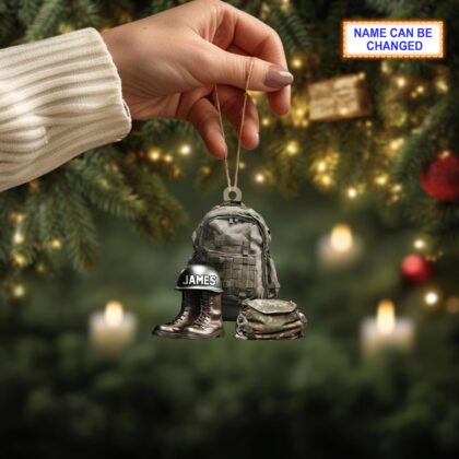 Custom Name Military Uniform Boots & Helmet V3 Christmas Ornament - Image 3