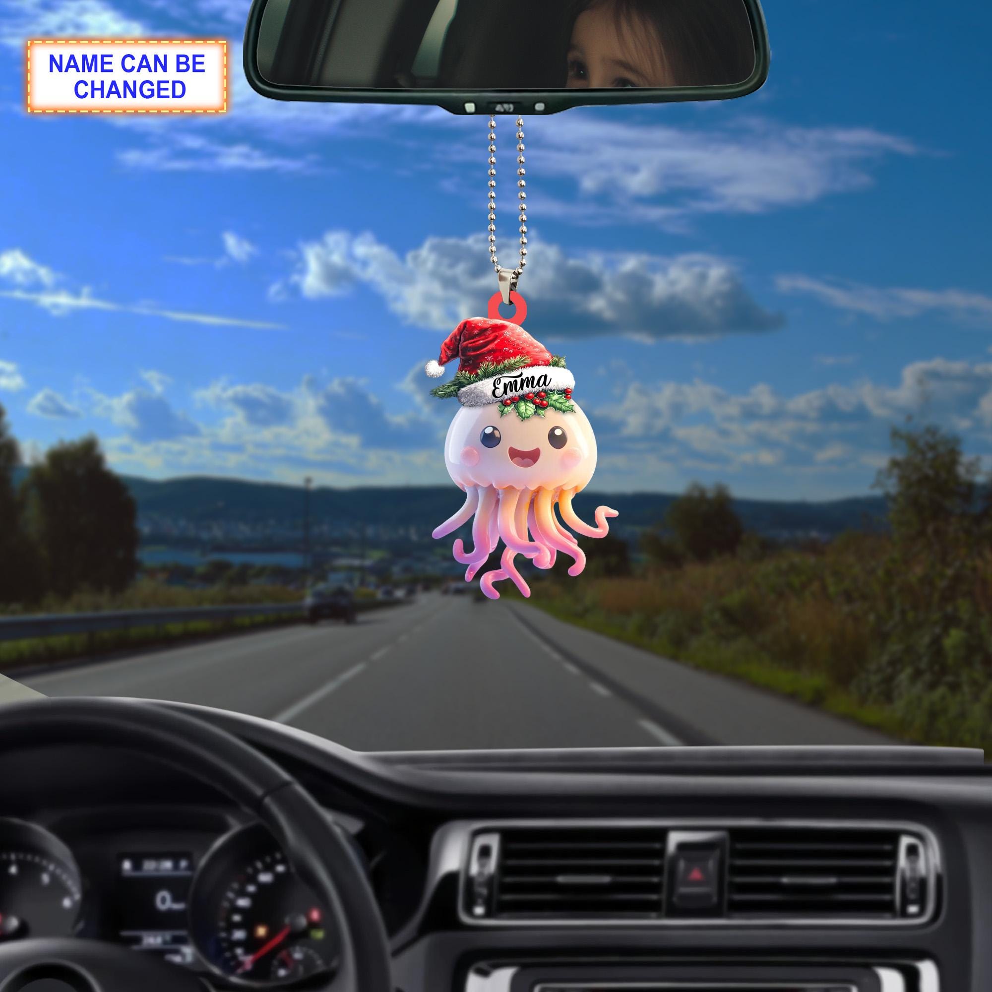 Custom Name Cute Jellyfish Smiling with Santa Hat Personalized Ornament - Image 3