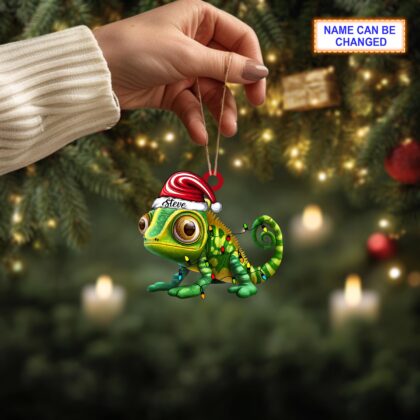 Custom Name Cute Gecko Christmas Chameleon Personalized Ornament - Image 4
