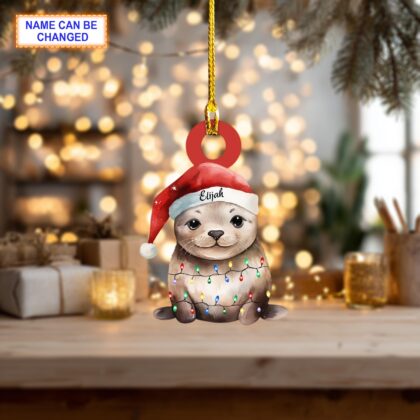 Alternative view of Custom Name Seal Xmas Personalized Ornament – Christmas Tree Hanging Decor