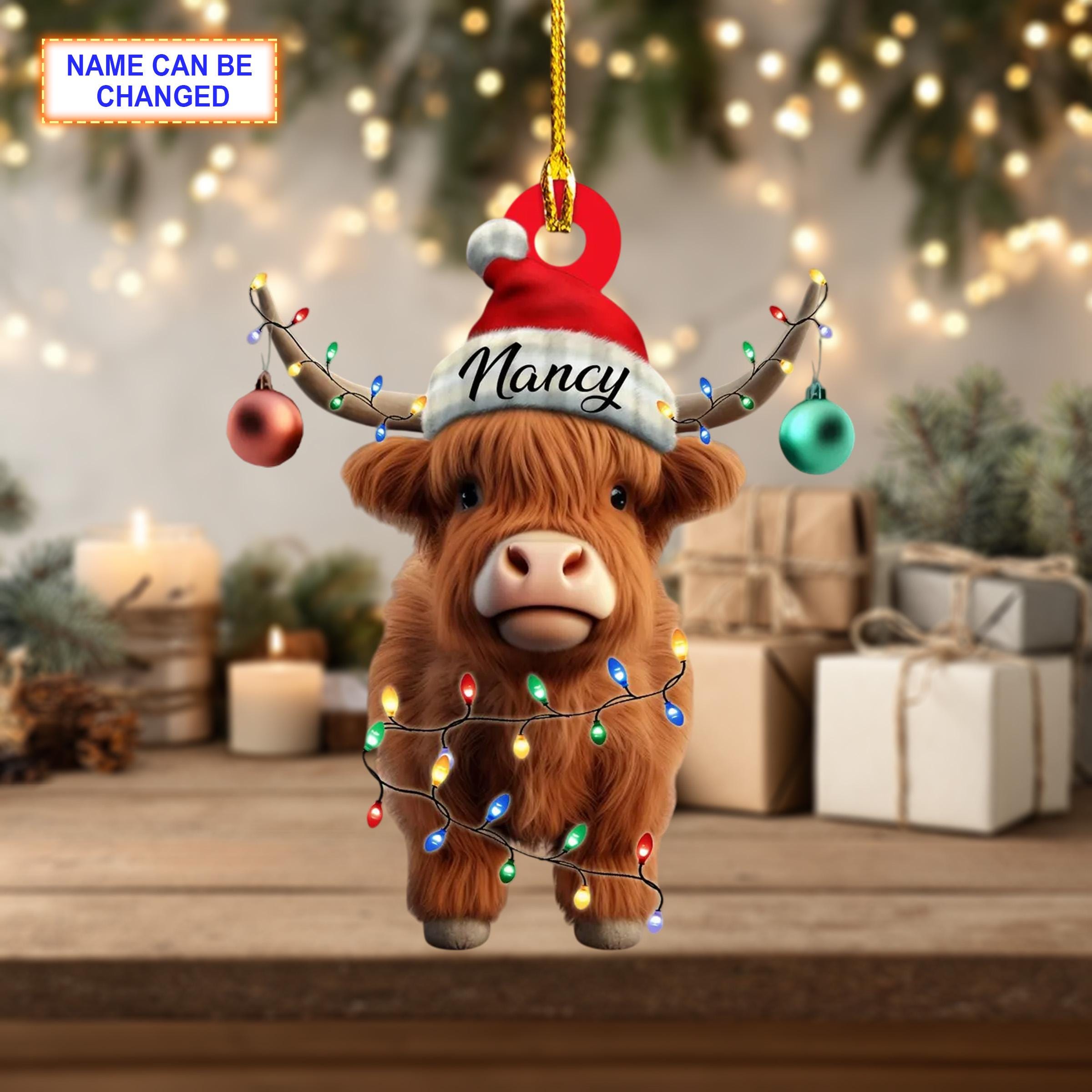 Custom Name Cute Bison Personalized Ornament – Christmas Tree Hanging Decor - Image 2