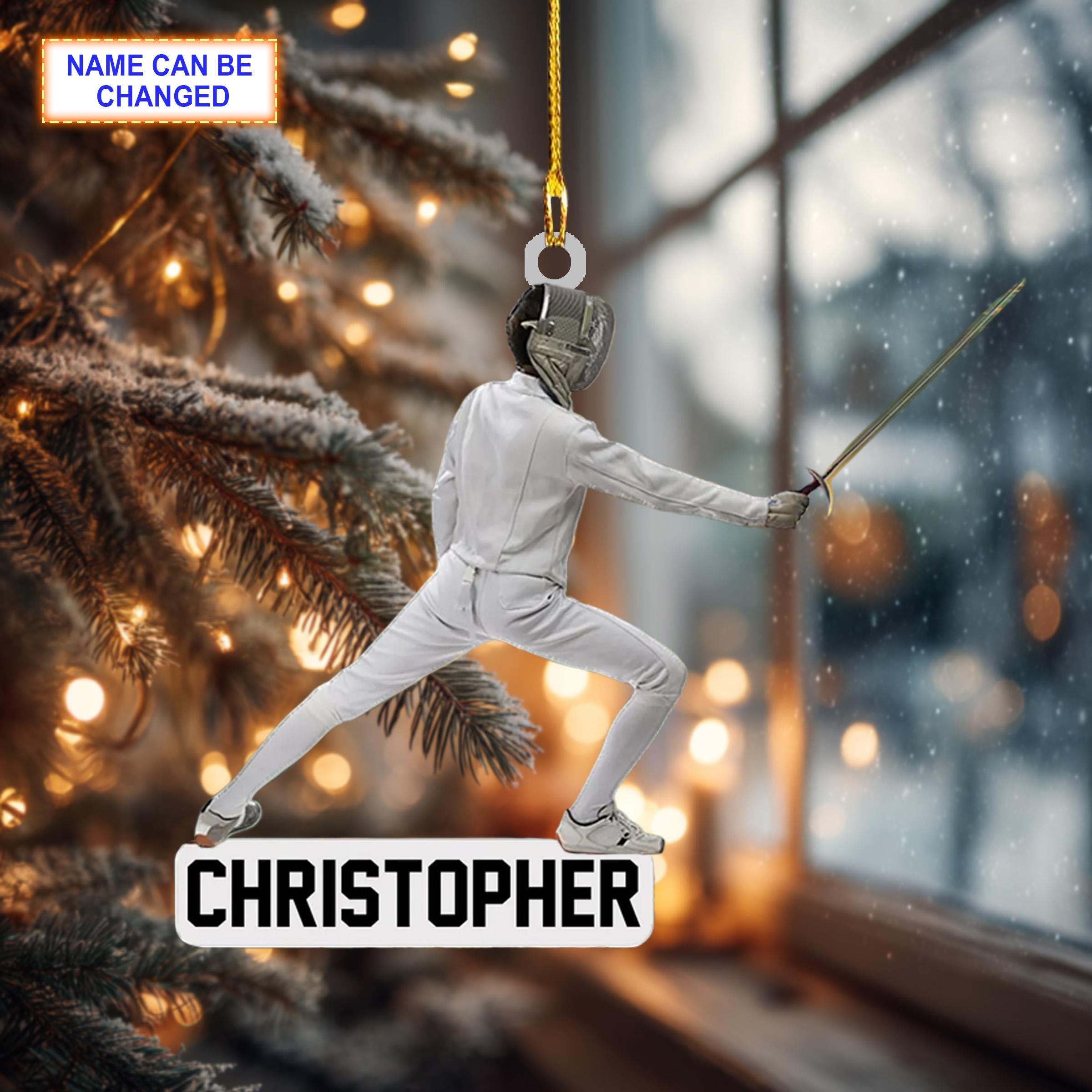 Custom Name Male Fencer Fencing Player Personalized Ornament - Image 2