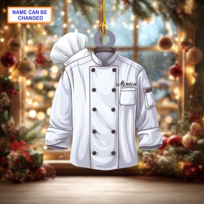 Alternative view of Custom Name Chef White Uniform Personalized Ornament – Christmas Tree Hanging Decor