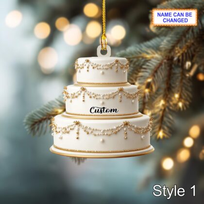 Personalized Wedding Cake Christmas Ornament – Custom Mr & Mrs Tree Hanging
