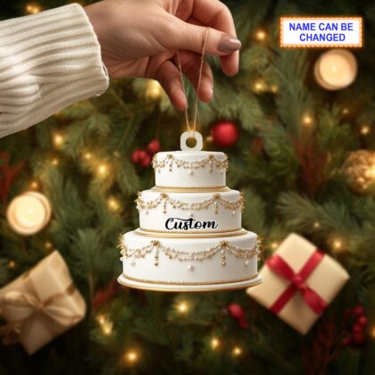 Personalized Wedding Cake Christmas Ornament – Custom Mr & Mrs Tree Hanging - Image 3