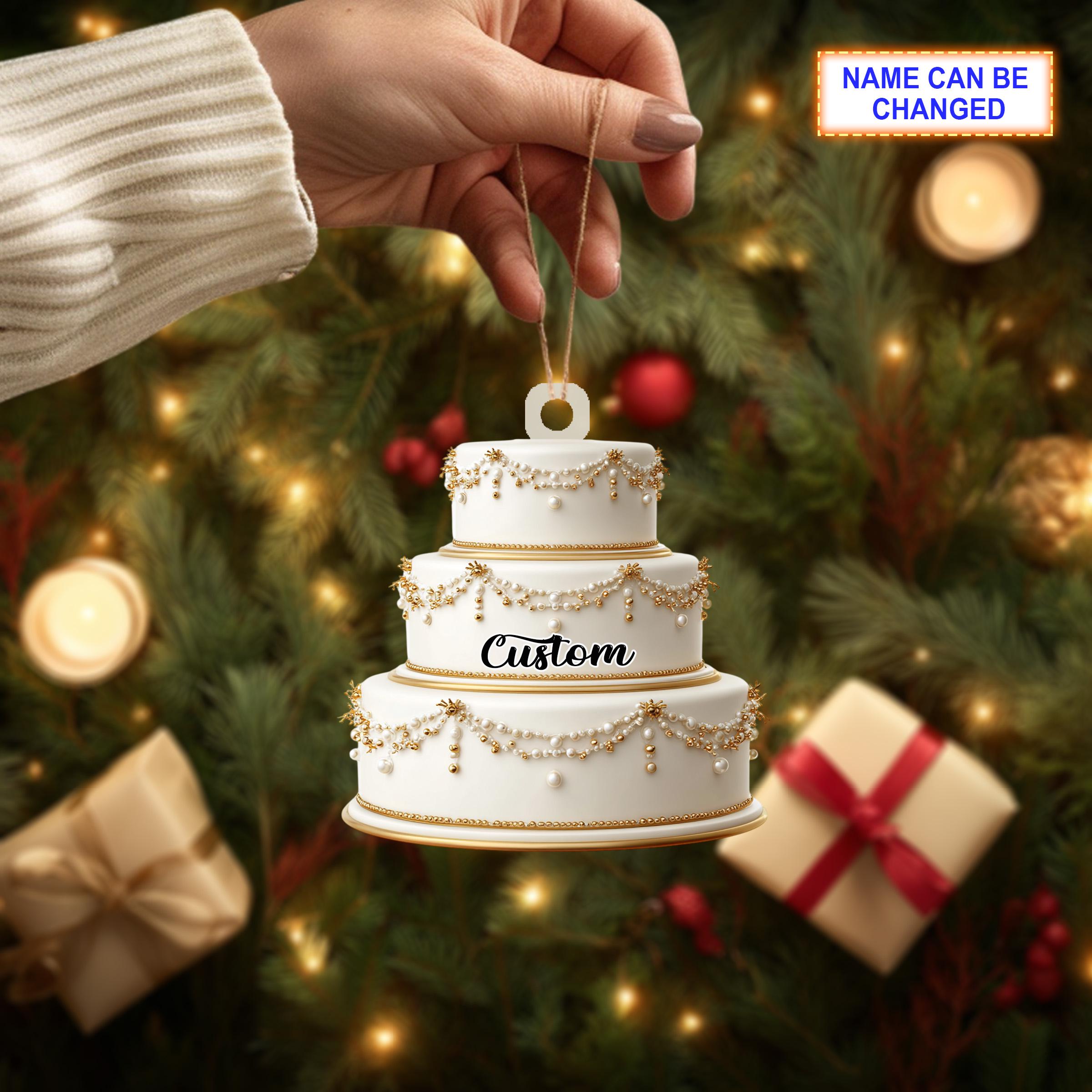 Personalized Wedding Cake Christmas Ornament – Custom Mr & Mrs Tree Hanging - Image 3