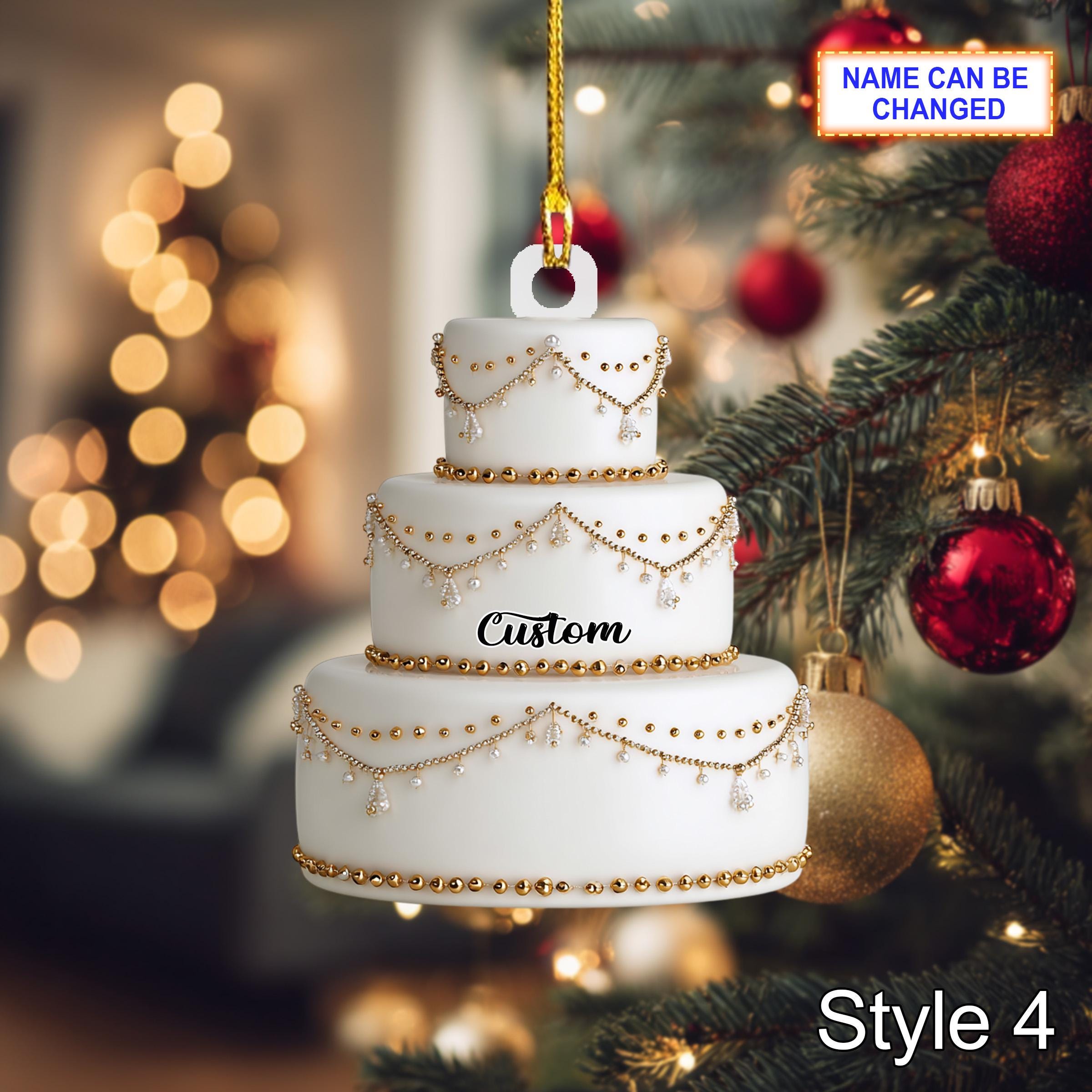 Personalized Wedding Cake Christmas Ornament – Custom Mr & Mrs Tree Hanging - Image 6