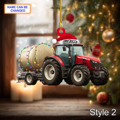 Farmer Tractor Baler Christmas Ornament – Rustic Farm Tree Hanging Decoration - Image 4