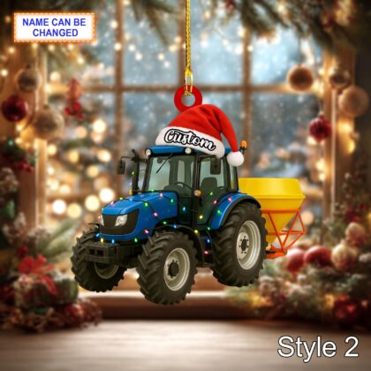 Farmer Mounted Fertilizer Spreader acrylic 2D flat Christmas ornament - Image 4