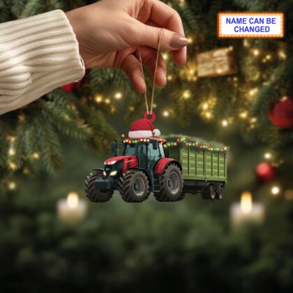 Alternative view of Farmer Tractor with Silage Trailer acrylic 2D flat Christmas ornament
