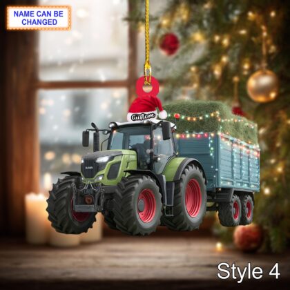 Farmer Tractor with Silage Trailer acrylic 2D flat Christmas ornament - Image 6