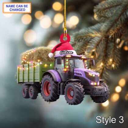 Farmer Tractor with Silage Trailer acrylic 2D flat Christmas ornament - Image 5